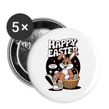 Frohe Ostern Vintage Hase Osterhase - Buttons groß 56 mm (5er Pack) - Weiß - Vorne