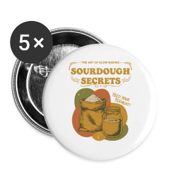 Sauerteig-Geheimnisse Brotback-Starter-Bäcker - Buttons groß 56 mm (5er Pack) - Weiß - Vorne