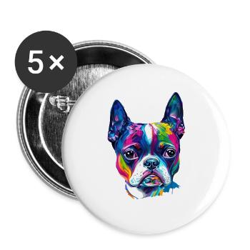 Colorful Boston Terrier Oil Paint Dog Portrait - Buttons large 2.2''/56 mm (5-pack) - white - Front