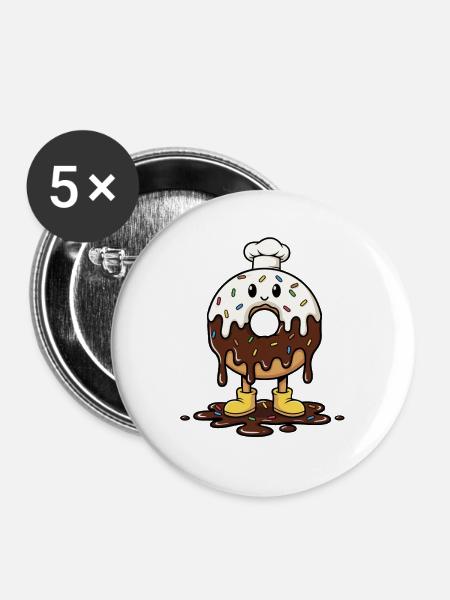 Schmelzender Donut Bäckerhut - Buttons groß 56 mm (5er Pack) - Weiß