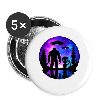 Alien Bigfoot UFO Sasquatch Believers Spaceship - Buttons large 2.2''/56 mm (5-pack) - white - Front