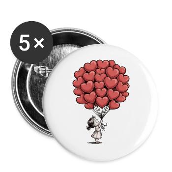 T-shirt cœurs d’amour – Fille avec des ballons en forme de cœur - Lot de 5 grands badges (56 mm) - blanc - Devant