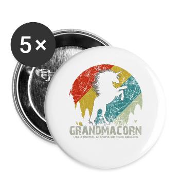 Grandmacorn Vintage Retro Sunset Unicorn Shirt - Buttons groß 56 mm (5er Pack) - Weiß - Vorne
