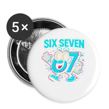 Six Seven 67 Meme Glitch Mascot Italian Brainrot - Buttons groß 56 mm (5er Pack) - Weiß - Vorne