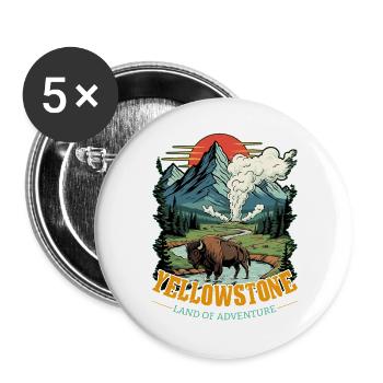 Land Of Adventure Yellowstone National Park - Buttons large 2.2''/56 mm (5-pack) - white - Front