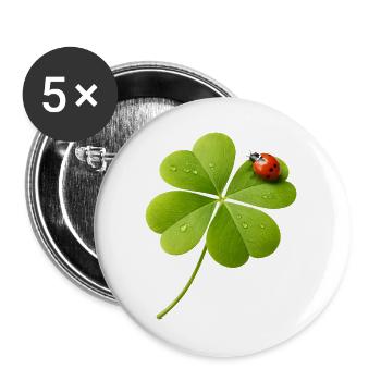 Vierblättriger Klee mit Marienkäfer  - Buttons groß 56 mm (5er Pack) - Weiß - Vorne