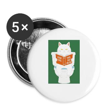 Kater liest Fluchtbuch auf Toilette - Buttons groß 56 mm (5er Pack) - Weiß - Vorne