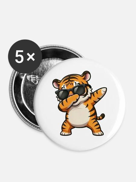 Dabbing Tiger - Buttons groß 56 mm (5er Pack) - Weiß