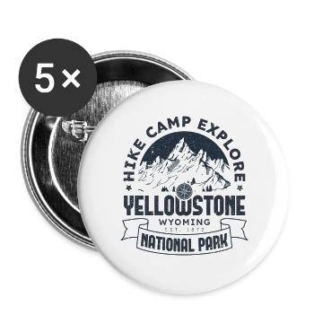 Yellowstone National Park Hike Camp Explore - Buttons large 2.2''/56 mm (5-pack) - white - Front