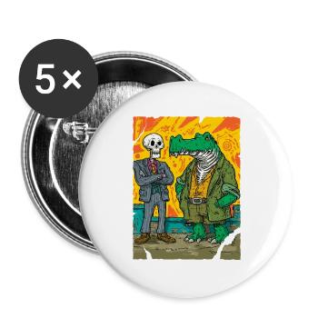 Neon Street Dino: Skeleton vs Alligator CEO - Buttons groß 56 mm (5er Pack) - Weiß - Vorne