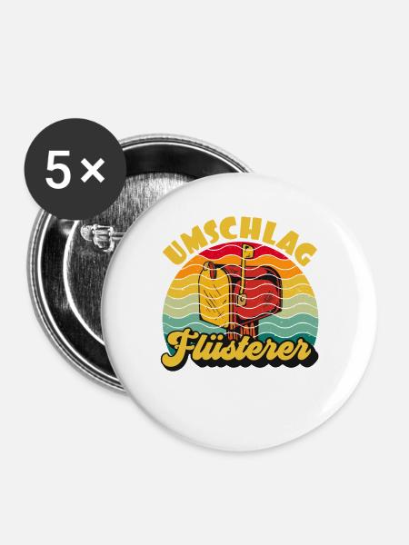 Briefträger UMSCHLAG FLÜTERER LUSTIG - Buttons groß 56 mm (5er Pack) - Weiß