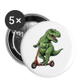 Dinosaur Scooter T-Rex on Scooter Gifts - Buttons large 2.2''/56 mm (5-pack) - white - Front