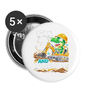 Dino Bauarbeiter Gräbt Es - Buttons groß 56 mm (5er Pack) - Weiß - Vorne