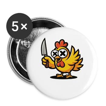 Crazy Chicken T-Shirt – Chicken with Knife - Buttons large 2.2''/56 mm (5-pack) - white - Front