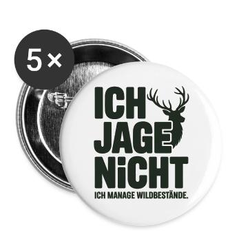 Jagd T-Shirt – Jäger Spruch mit Hirsch - Buttons groß 56 mm (5er Pack) - Weiß - Vorne