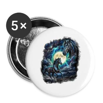 Two Wild Horses with Moon Wildlife Designs - Buttons large 2.2''/56 mm (5-pack) - white - Front