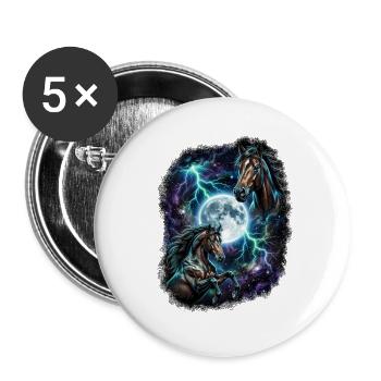 Two Wild Horses with Moon Wildlife Designs - Buttons large 2.2''/56 mm (5-pack) - white - Front