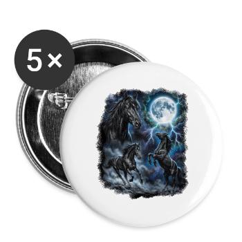 THREE Wild Horses with Moon Wildlife Designs - Buttons large 2.2''/56 mm (5-pack) - white - Front