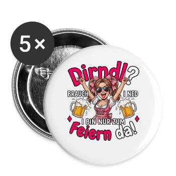Trachten T-Shirt Damen Trachtenshirt Dirndl Ersatz - Buttons groß 56 mm (5er Pack) - Weiß - Vorne