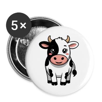 Cow - Comic Cow Kawaii - Buttons large 2.2''/56 mm (5-pack) - white - Front