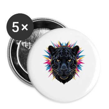 Neon Panther Head with Paint Splashes - Buttons large 2.2''/56 mm (5-pack) - white - Front