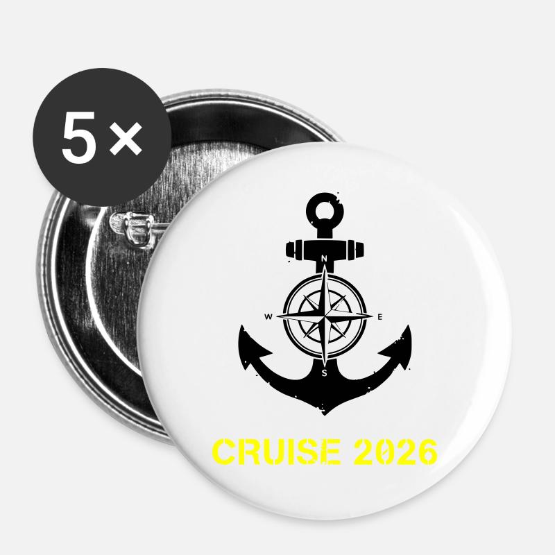 Croisière 2026 Anchor Compass - Lot de 5 grands badges (56 mm) - blanc