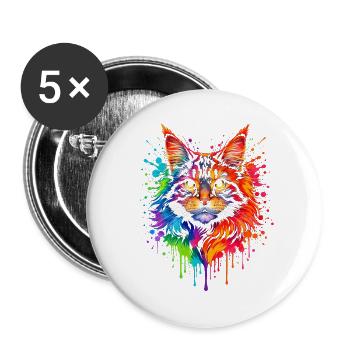 Maine Coon Neon | Cat Art Pop Art - Buttons large 2.2''/56 mm (5-pack) - white - Front