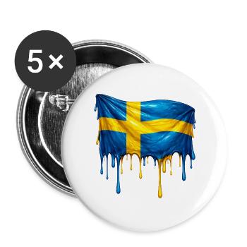 Drapeau suédois fondu - Lot de 5 grands badges (56 mm) - blanc - Devant