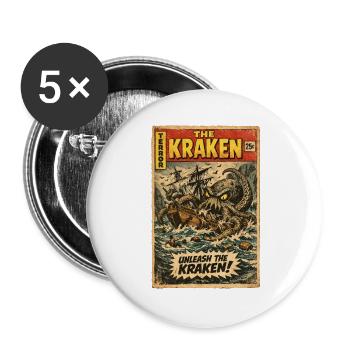 Kraken Seeungeheuer Vintage Comic - Buttons groß 56 mm (5er Pack) - Weiß - Vorne