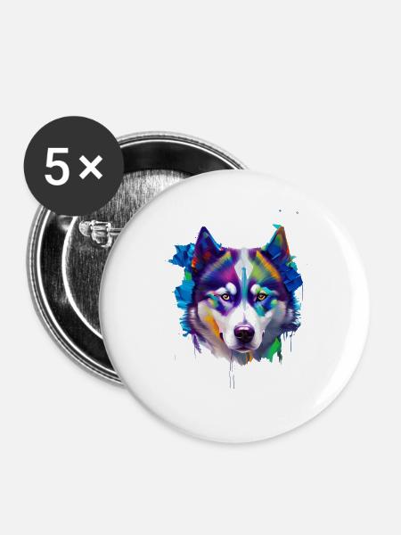 Sibirisches Husky-Hundeporträt Lebendiges Ölgemälde - Buttons groß 56 mm (5er Pack) - Weiß