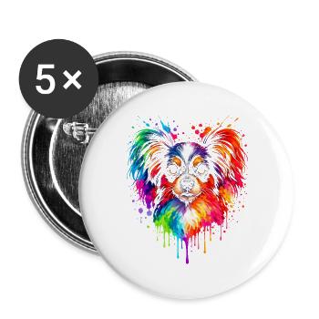Papillon | Zwergspaniel Pop Art - Buttons groß 56 mm (5er Pack) - Weiß - Vorne