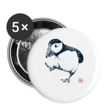 Puffin with Kanji Stamp - Buttons large 2.2''/56 mm (5-pack) - white - Front
