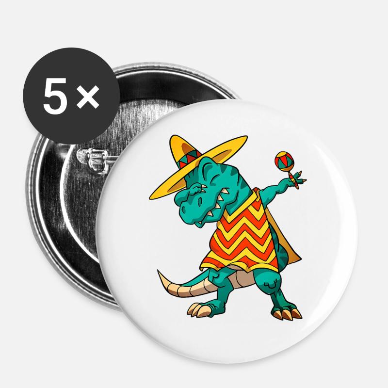 Dabbing T-rex Dinosaur Cinco De Mayo Fiesta 2026 - Buttons groß 56 mm (5er Pack) - Weiß
