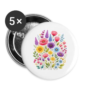 Vintage Blumen-Frauen-Wildblumen-Gartengarten - Buttons groß 56 mm (5er Pack) - Weiß - Vorne