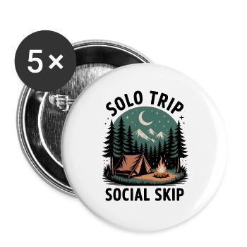 Solo instead of small talk | Camping Introvert - Buttons large 2.2''/56 mm (5-pack) - white - Front
