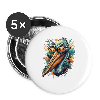 Tropical pelican with sunglasses - Buttons large 2.2''/56 mm (5-pack) - white - Front