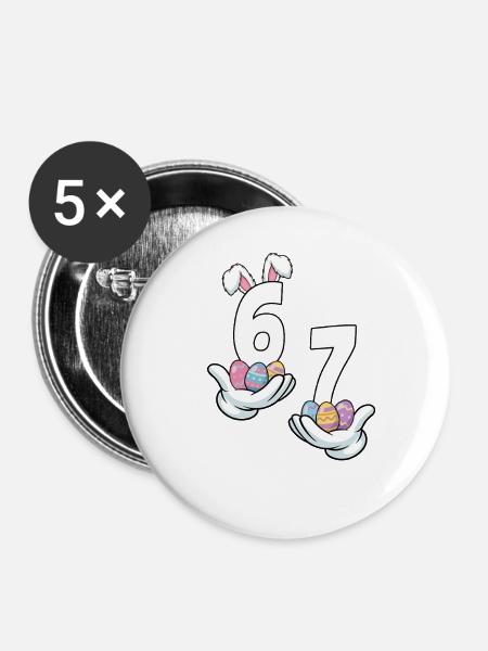 Ostern 67 mit Hasenohren - Buttons groß 56 mm (5er Pack) - Weiß