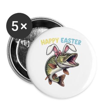Easter fish pike with rabbit ears - Buttons large 2.2''/56 mm (5-pack) - white - Front