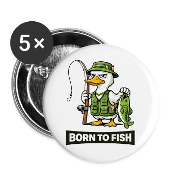 Geboren als Sohn eines Fischenten-Anglers - Buttons groß 56 mm (5er Pack) - Weiß - Vorne