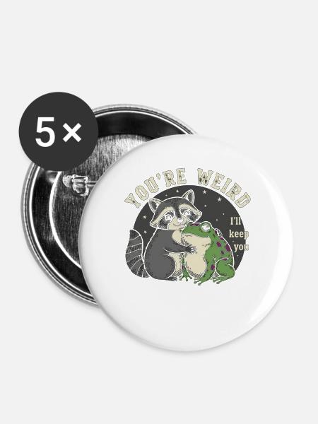 Waschbär und Frosch Umarmung - Buttons groß 56 mm (5er Pack) - Weiß