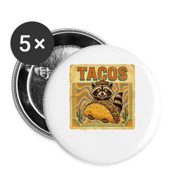Tacos Raccoon Sombrero Mexican Street Food - Buttons large 2.2''/56 mm (5-pack) - white - Front