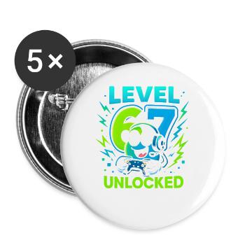 Level 67 Unlocked Six Seven Italian Brainrot Gamer - Buttons groß 56 mm (5er Pack) - Weiß - Vorne