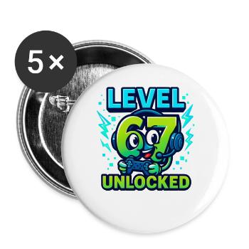 Level 67 Unlocked Six Seven Italian Brainrot Gamer - Buttons groß 56 mm (5er Pack) - Weiß - Vorne