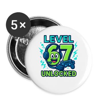 Level 67 Unlocked Six Seven Italian Brainrot Gamer - Buttons groß 56 mm (5er Pack) - Weiß - Vorne