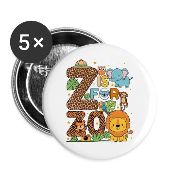 Animals Zoo Party Jungle Zoo Birthday Z Is For Zoo - Buttons large 2.2''/56 mm (5-pack) - white - Front