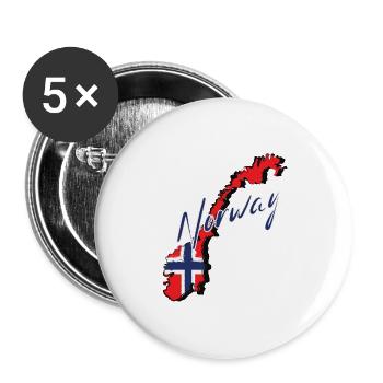 Map with Norway flag, I love Norway - Buttons large 2.2''/56 mm (5-pack) - white - Front