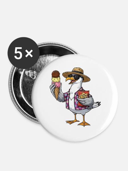 Lustige Strandmöwe Mit Eistüte - Buttons groß 56 mm (5er Pack) - Weiß