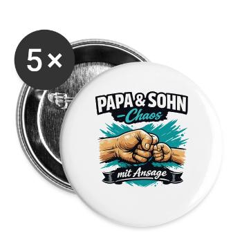 Papa und Sohn Chaos mit Ansage Statement - Buttons groß 56 mm (5er Pack) - Weiß - Vorne