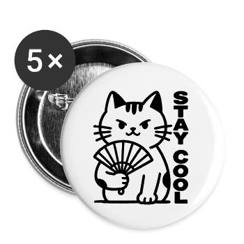 Cat fan heat calm - Buttons large 2.2''/56 mm (5-pack) - white - Front