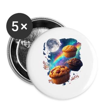 Weltraum-Muffins kosmischer Genuss - Buttons groß 56 mm (5er Pack) - Weiß - Vorne